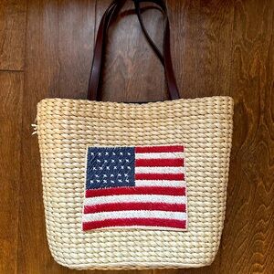 Handwoven Straw Tote Bag (American Flag)
